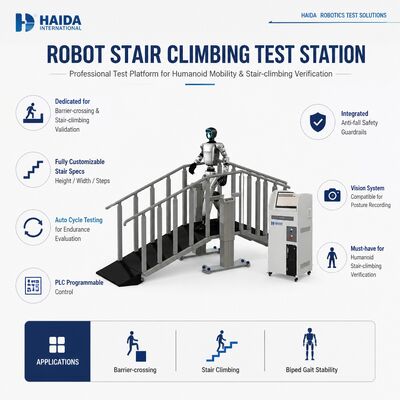Stazione di test per arrampicata su scale per robot, attrezzatura per test di arrampicata su scale, specifiche scale personalizzabili, controllo PLC, parapetti anticaduta