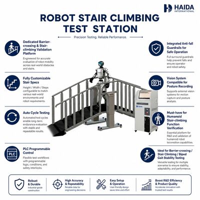 Stazione di test per arrampicata su scale per robot, attrezzatura per test di arrampicata su scale, specifiche scale personalizzabili, controllo PLC, parapetti anticaduta