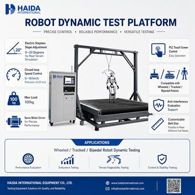 Piattaforma di prova dinamica per robot HD per test di stabilità del cammino, inclinazione regolabile 0-20 gradi, controllo velocità 0-18 km/h