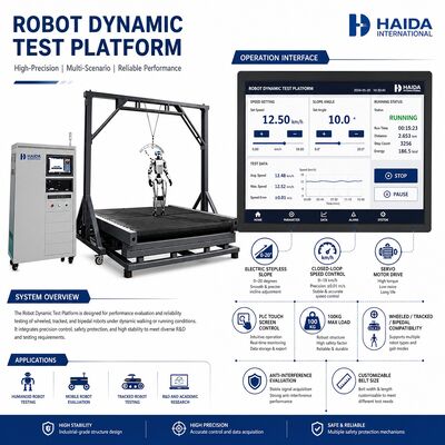 Piattaforma di prova dinamica per robot HD per test di stabilità del cammino, inclinazione regolabile 0-20 gradi, controllo velocità 0-18 km/h