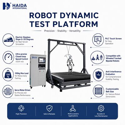 Piattaforma di prova dinamica per robot HD per test di stabilità del cammino, inclinazione regolabile 0-20 gradi, controllo velocità 0-18 km/h