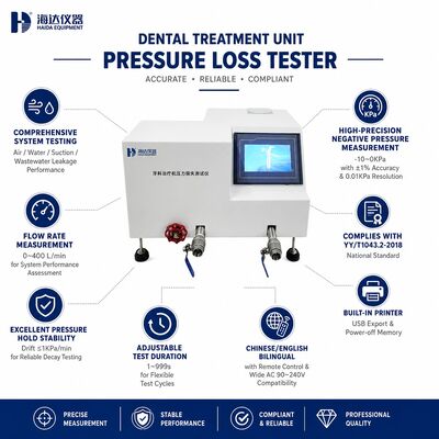 Tester di perdita di pressione per unità di trattamento dentale, macchina per test di decadimento della pressione negativa, risoluzione 0,01 kpa, attrezzatura dentale