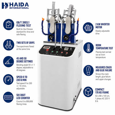 Macchina per test di flessione scarpe e suole HAIDA Standard GB T 3903.1 Attrezzatura per test scarpe