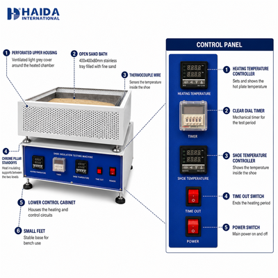 Tester di isolamento termico per calzature HAIDA, macchina per test di isolamento termico per scarpe intere, apparecchiature per test su calzature ISO 20344 5.12
