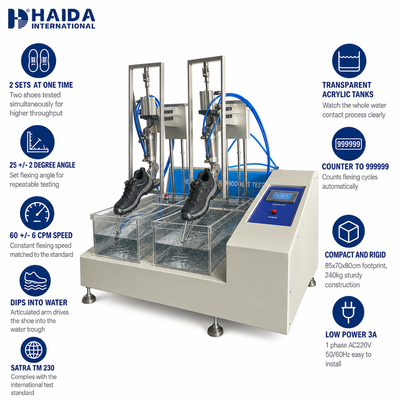 HAIDA Calzature dinamiche Testatore di resistenza all'acqua Calzature Macchina di prova impermeabile SATRA TM 230 Equipaggiamento di prova standard per scarpe